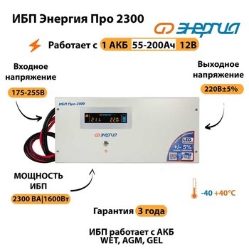 Энергия ИБП Про 2300 12В - ИБП и АКБ - ИБП для котлов - Магазин стабилизаторов напряжения Ток-Про